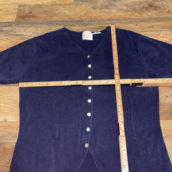 Navy Blue Cardigan Sweater with Round Neckline - Picture 3 of 3